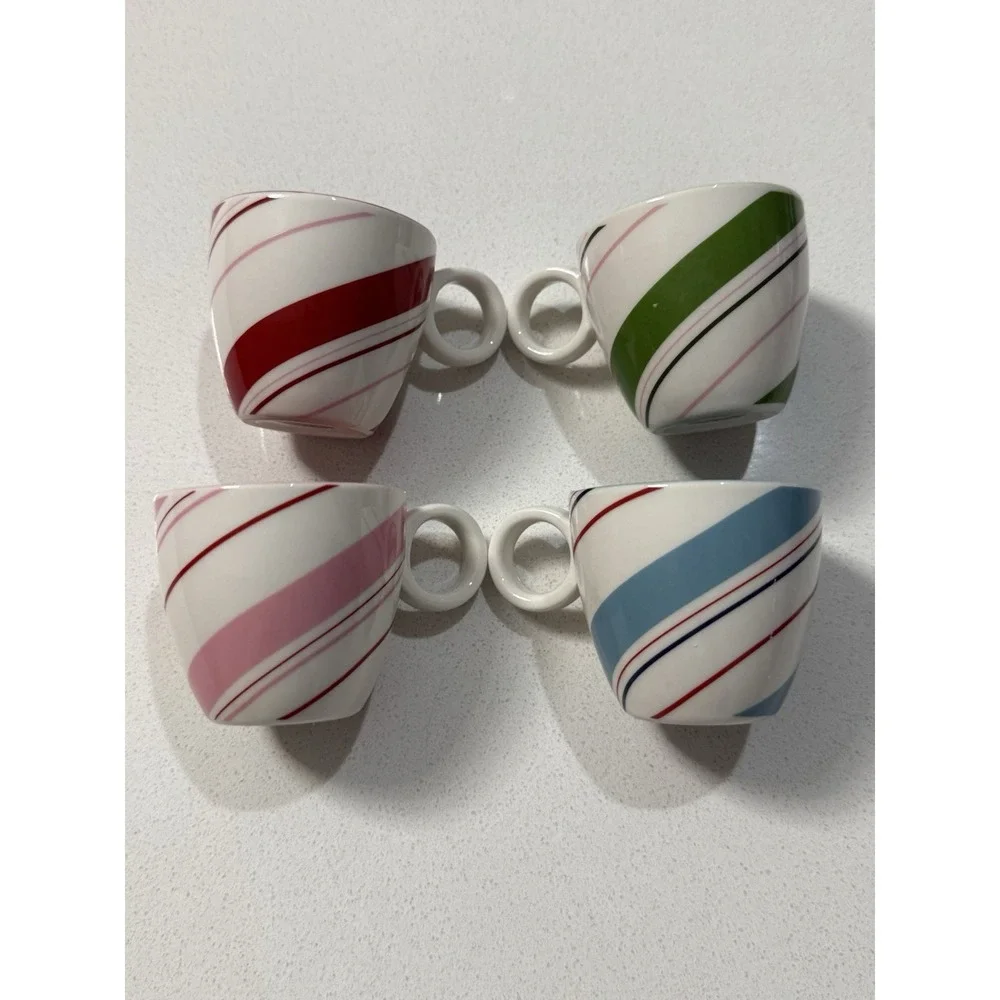 STARBUCKS‎ Holiday 2007 Peppermint Stripe Coffee Expresso Cups Mini Set Of 4